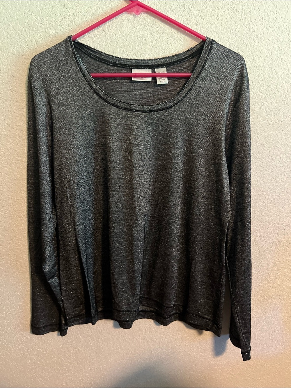 Chico's Metallic Silver Long-Sleeve Top Size 2